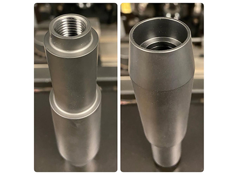 We CNC turn this Black Nylon handle in two operations. It has a PG-7 Conduit thread on one side. After machining, the handle is sandblasted for a matte finish.